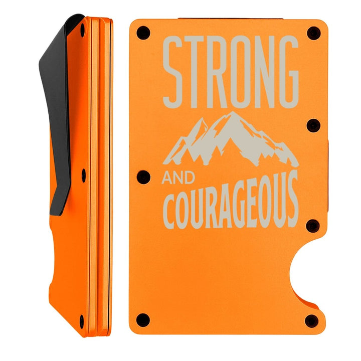 Custom Thin Metal Wallet Personalized with Joshua 1:9 | Strong & Courageous - Shepherds Shelf