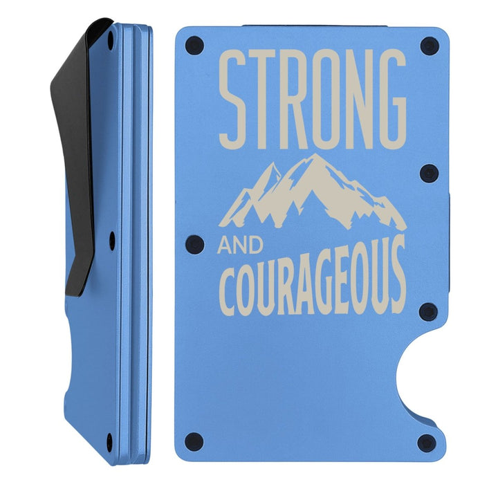 Custom Thin Metal Wallet Personalized with Joshua 1:9 | Strong & Courageous - Shepherds Shelf
