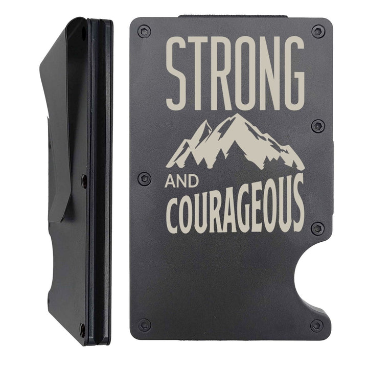 Custom Thin Metal Wallet Personalized with Joshua 1:9 | Strong & Courageous - Shepherds Shelf