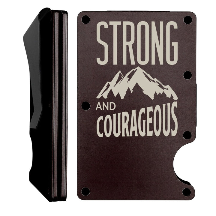 Custom Thin Metal Wallet Personalized with Joshua 1:9 | Strong & Courageous - Shepherds Shelf