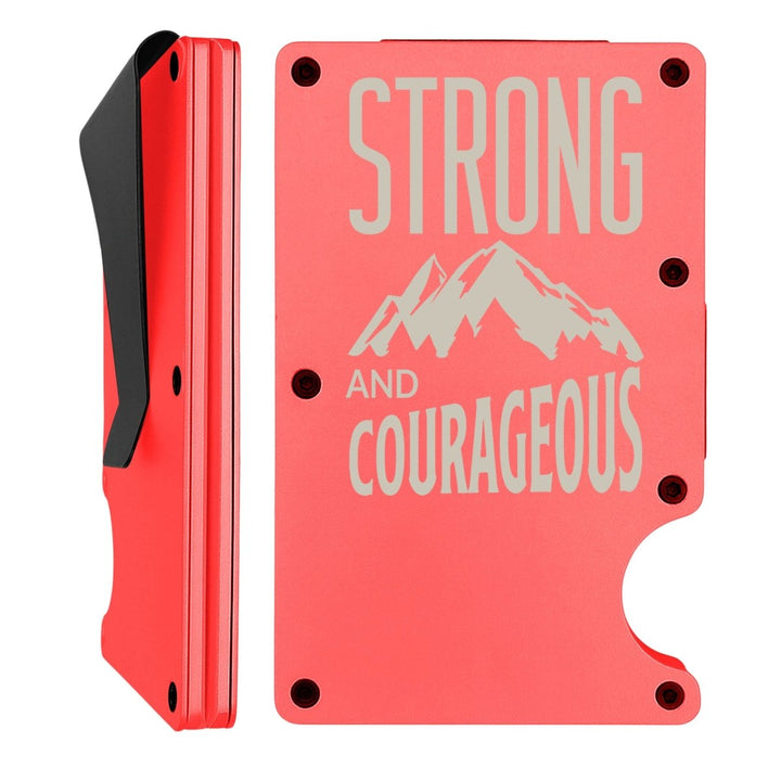 Custom Thin Metal Wallet Personalized with Joshua 1:9 | Strong & Courageous - Shepherds Shelf