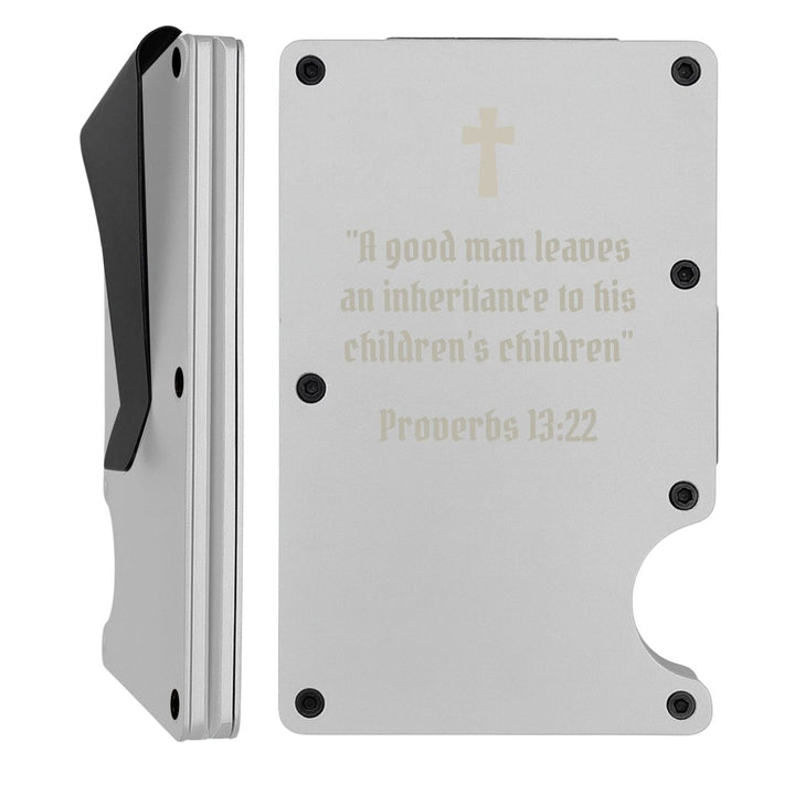 Custom Thin Metal Wallet Proverbs with 13:22 | Children's Inheritance - Shepherds Shelf