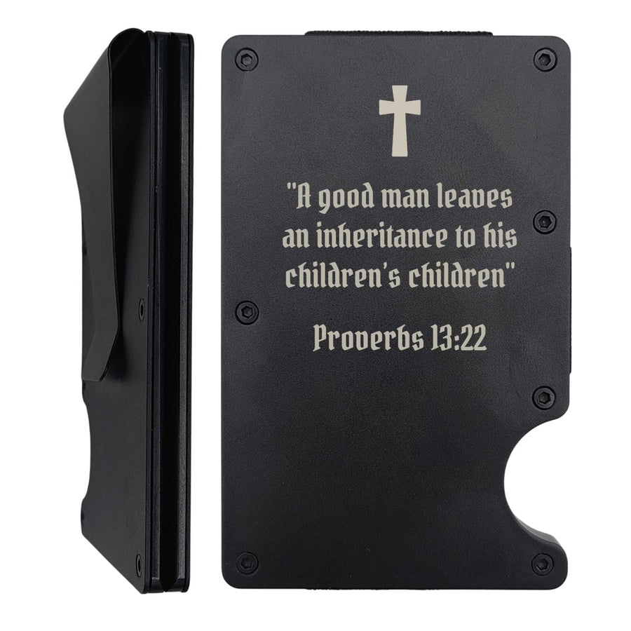 Custom Thin Metal Wallet Proverbs with 13:22 | Children's Inheritance | Black - Shepherds Shelf