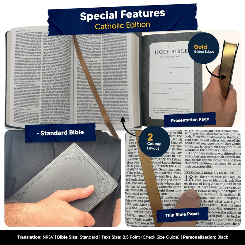 Customized NRSV Catholic Edition Black Holy Bible | Medium Print | Faux Leather