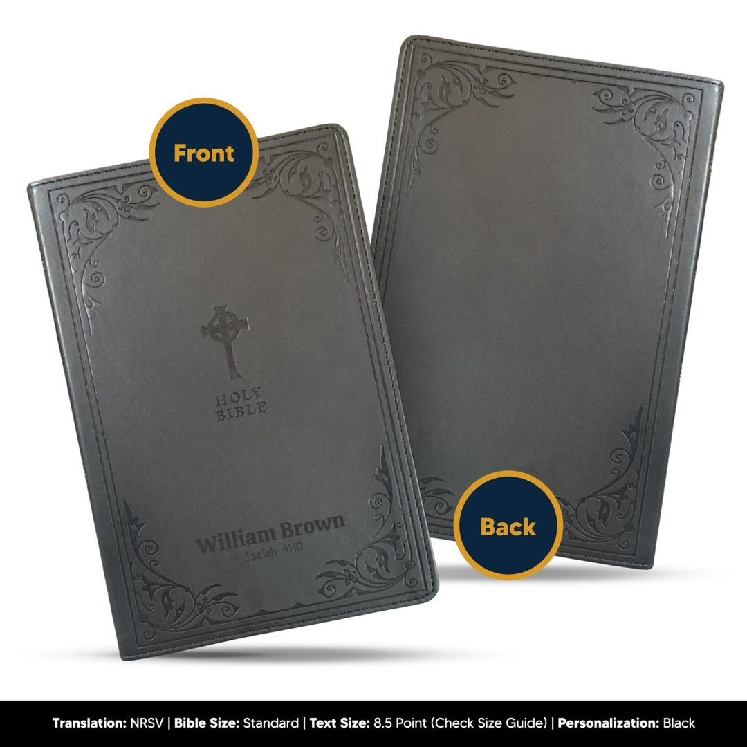 Customized NRSV Catholic Edition Black Holy Bible | Medium Print | Faux Leather - Shepherds Shelf