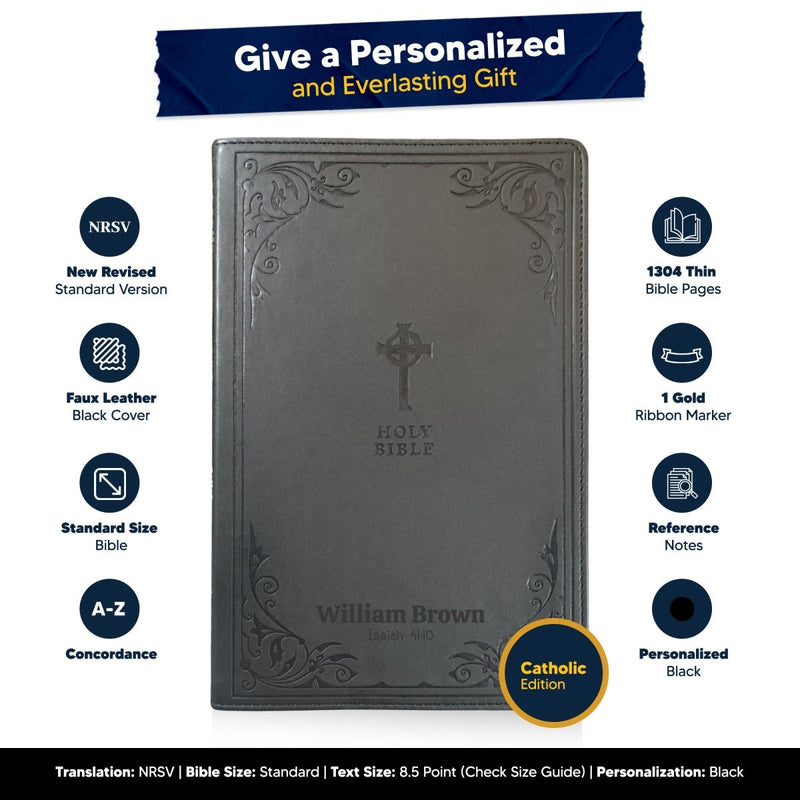 Customized NRSV Catholic Edition Black Holy Bible | Medium Print | Faux Leather