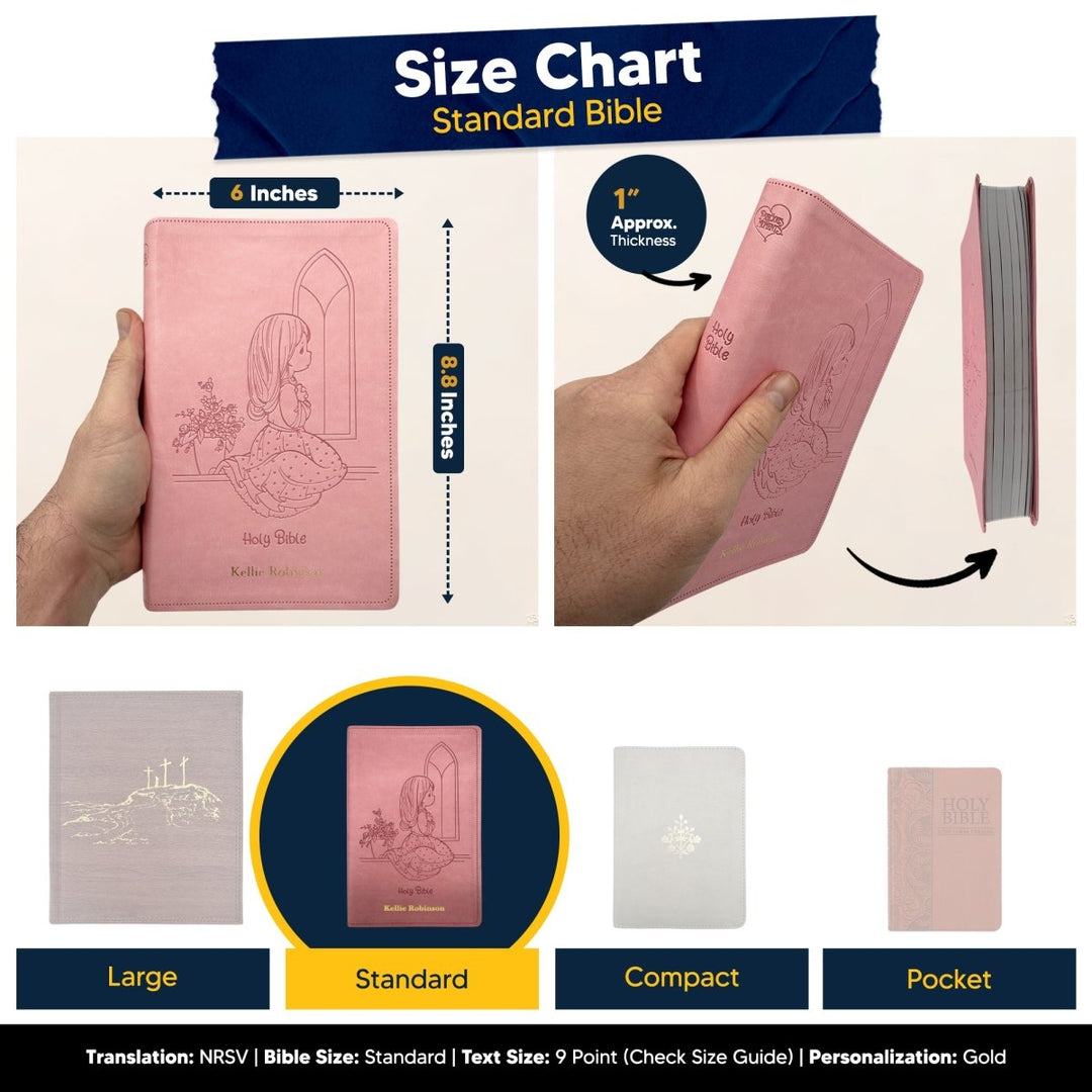 Customized NRSV Catholic Edition Kids Holy Bible for Girls | Medium Print | Pink - Shepherds Shelf