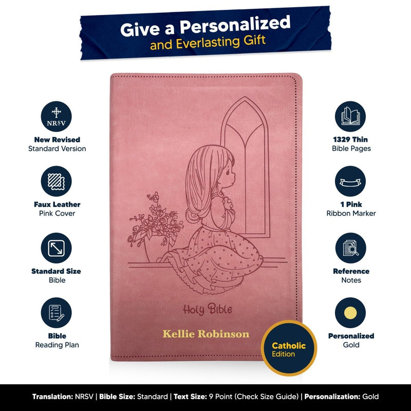 Customized NRSV Catholic Edition Kids Holy Bible for Girls | Medium Print | Pink