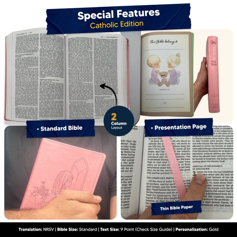 Customized NRSV Catholic Edition Kids Holy Bible for Girls | Medium Print | Pink