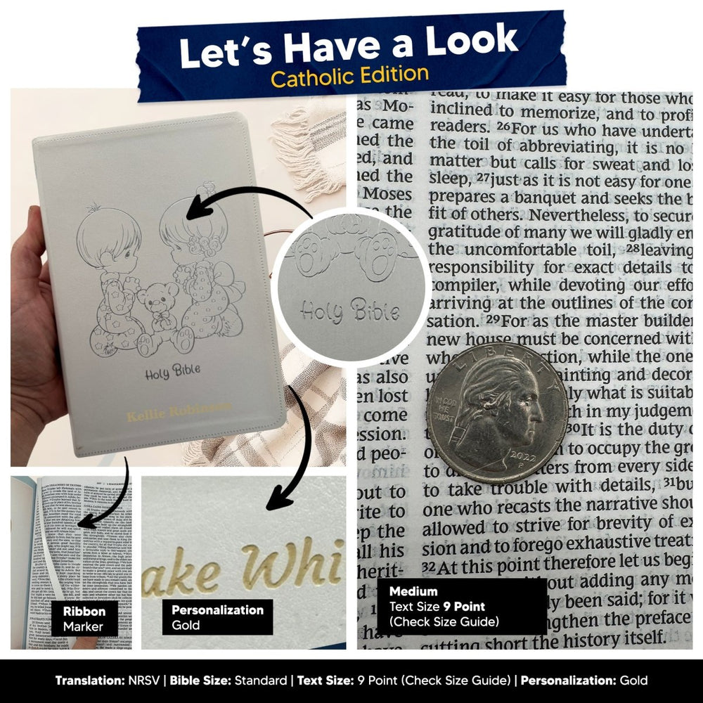 Customized NRSV Catholic Edition Kids Holy Bible | Medium Print | White - Shepherds Shelf