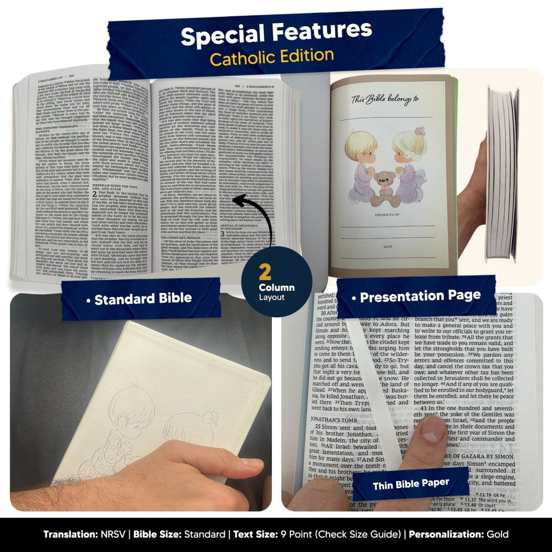 Customized NRSV Catholic Edition Kids Holy Bible | Medium Print | White - Shepherds Shelf
