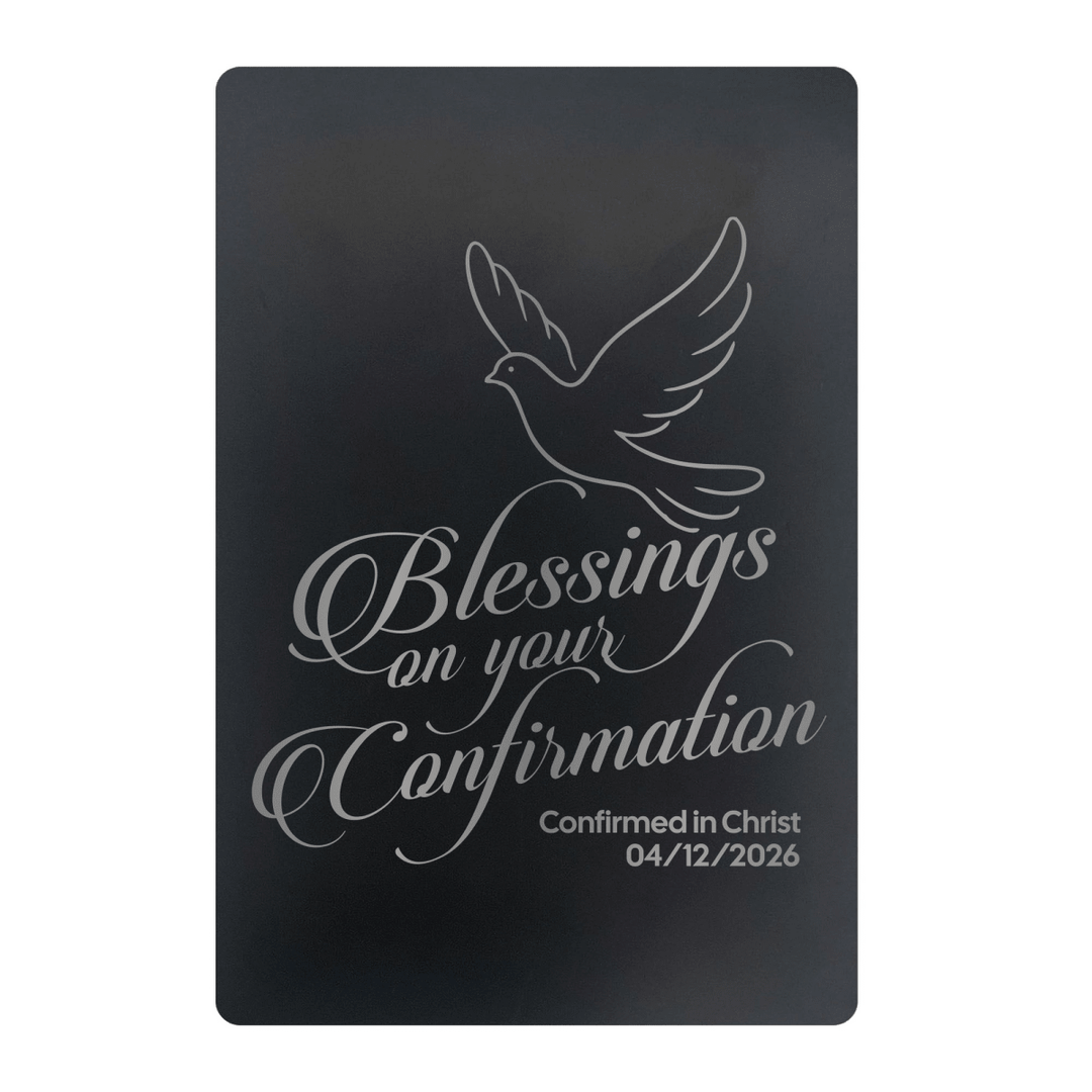 Dove Confirmation Metal Pocket Prayer Card – Christian Gift, Black Engraved Message Card - Shepherds Shelf