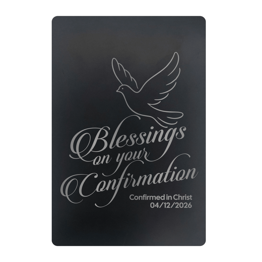 Dove Confirmation Metal Pocket Prayer Card – Christian Gift, Black Engraved Message Card - Shepherds Shelf