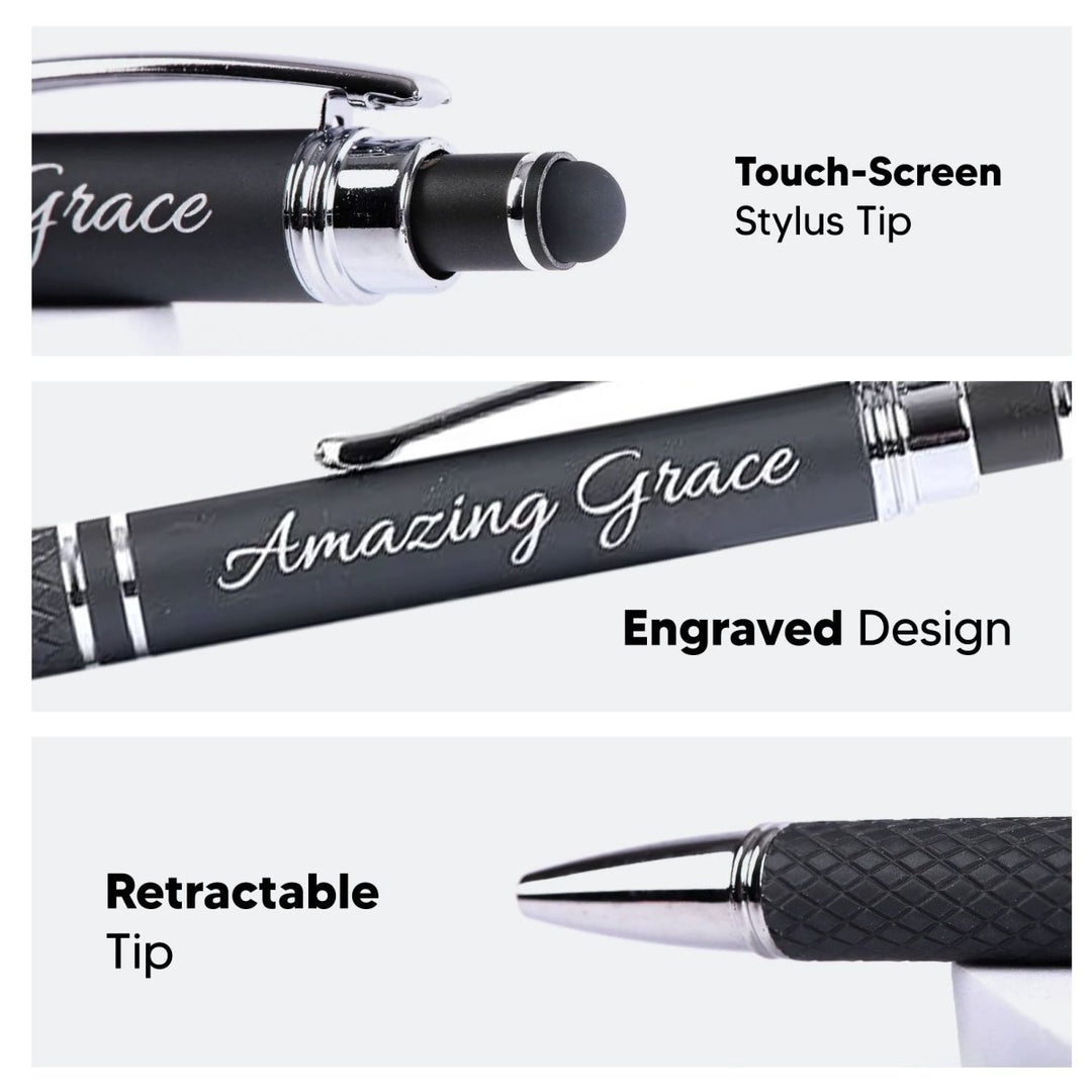 Elegant "Amazing Grace" Metal Gift Pen – Stylus Tip & Blue Ink | Shepherds Shelf - Shepherds Shelf