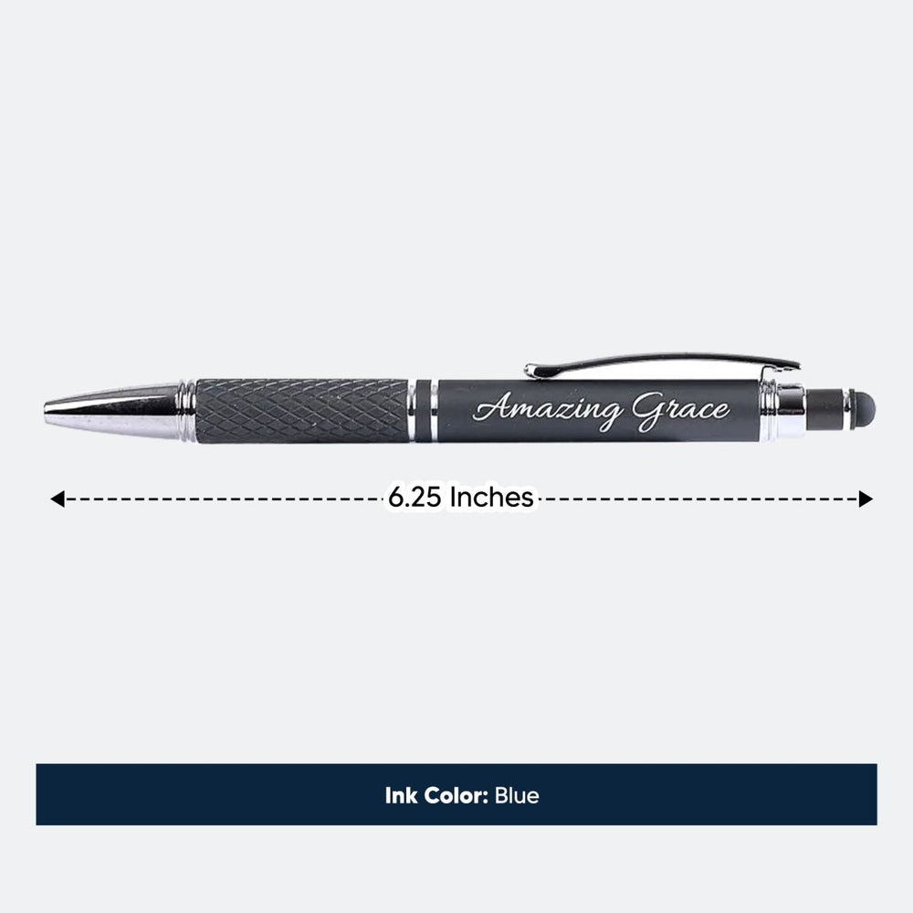 Elegant "Amazing Grace" Metal Gift Pen – Stylus Tip & Blue Ink | Shepherds Shelf - Shepherds Shelf