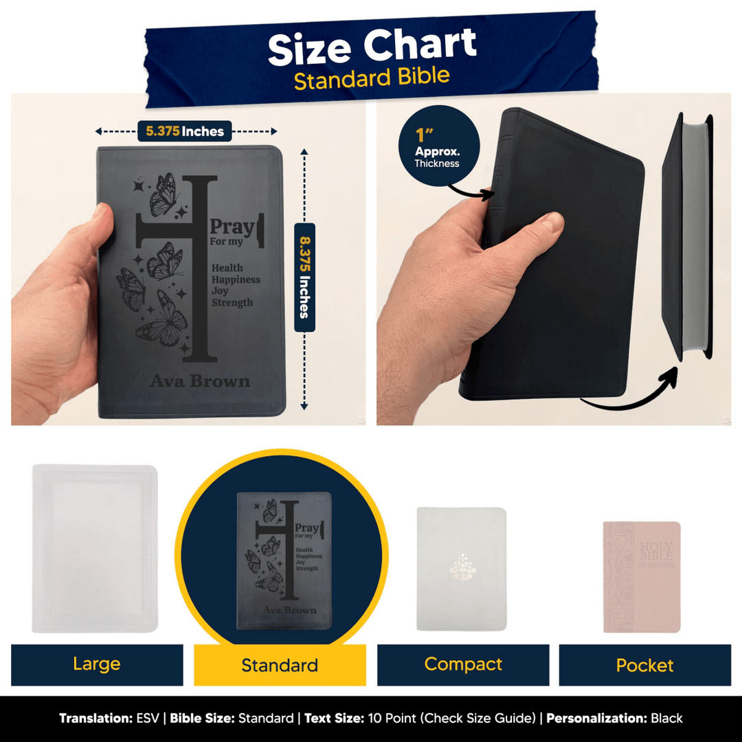 ESV Black Standard Size Thinline Holy Bible Large Print | Butterflies Cross - Shepherds Shelf