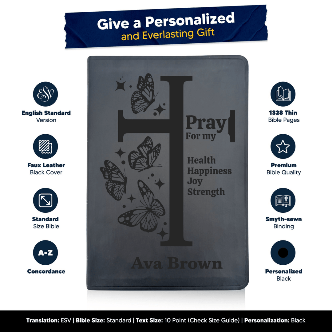ESV Black Standard Size Thinline Holy Bible Large Print | Butterflies Cross - Shepherds Shelf