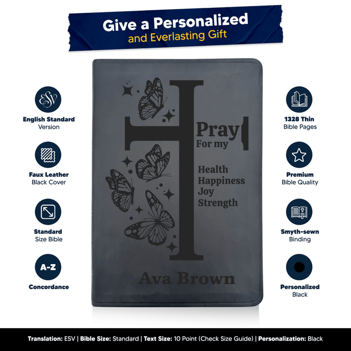 ESV Black Standard Size Thinline Holy Bible Large Print | Butterflies Cross - Shepherds Shelf