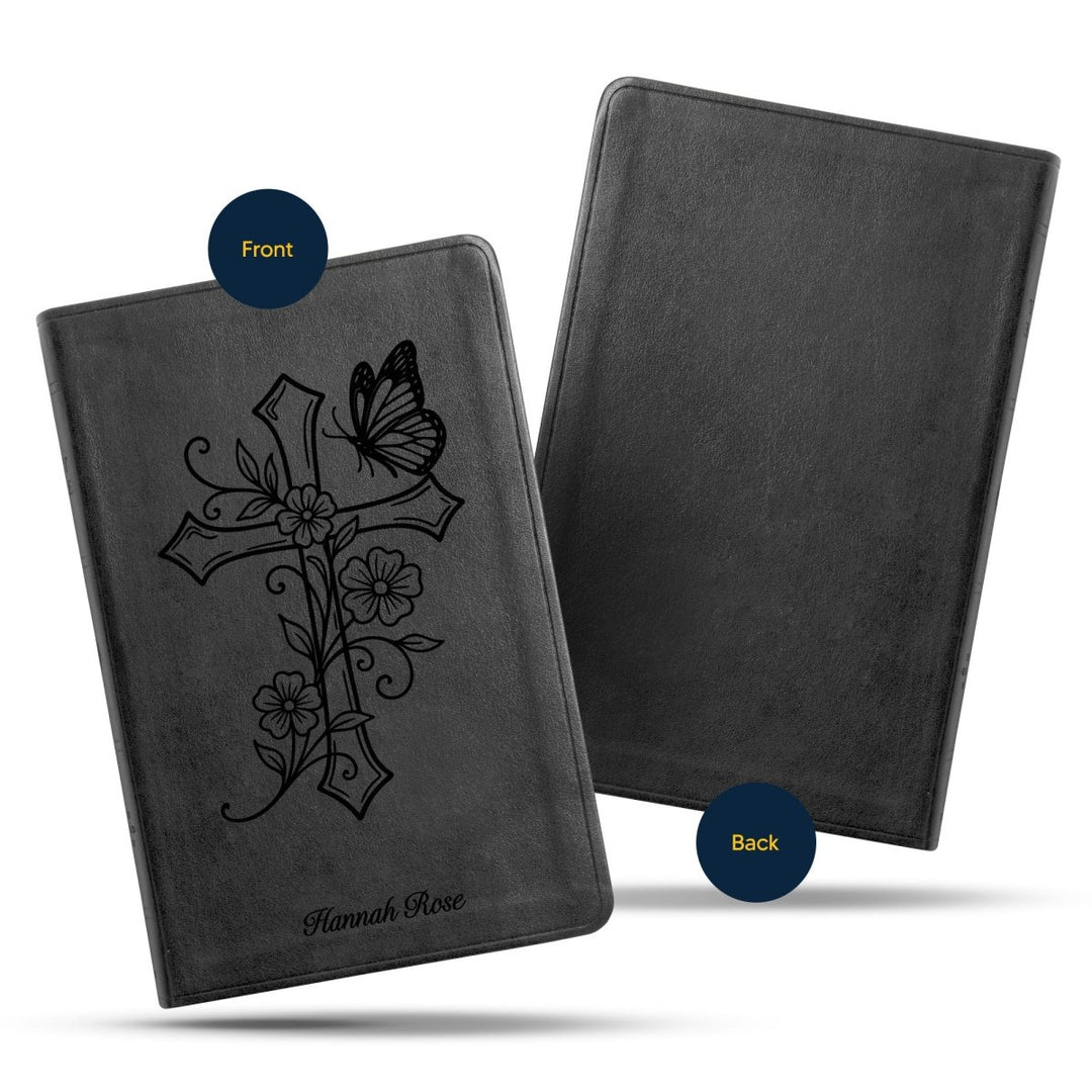 ESV Black Standard Size Thinline Holy Bible Large Print | Cross + Butterfly - Shepherds Shelf