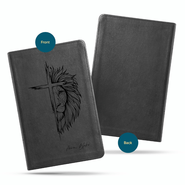 ESV Black Standard Size Thinline Holy Bible Large Print | Cross + Lion - Shepherds Shelf