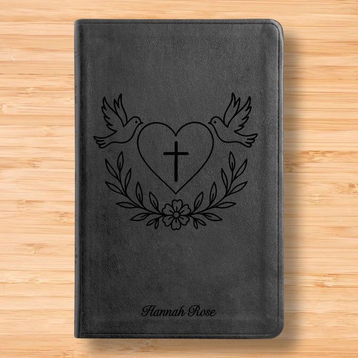 ESV Black Standard Size Thinline Holy Bible Large Print | Dove + Heart and Cross - Shepherds Shelf