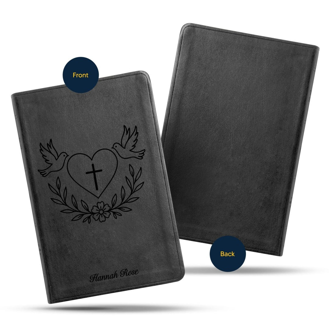 ESV Black Standard Size Thinline Holy Bible Large Print | Dove + Heart and Cross - Shepherds Shelf