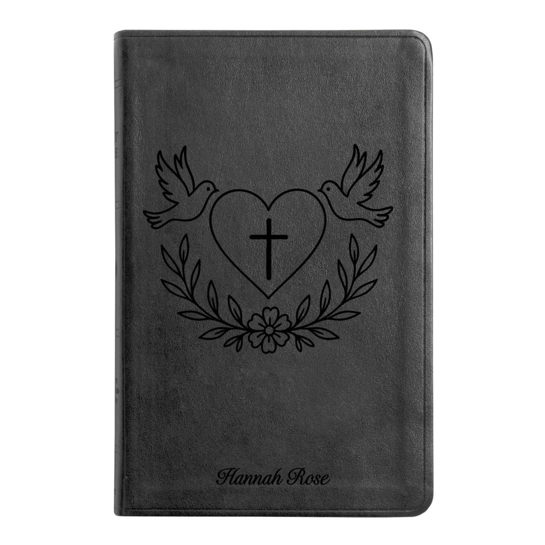 ESV Black Standard Size Thinline Holy Bible Large Print | Dove + Heart and Cross - Shepherds Shelf
