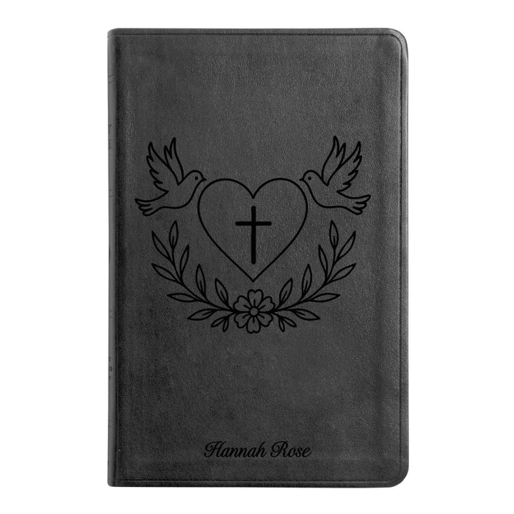 ESV Black Standard Size Thinline Holy Bible Large Print | Dove + Heart and Cross - Shepherds Shelf