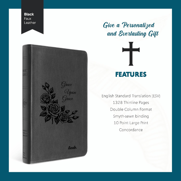 ESV Black Standard Size Thinline Holy Bible Large Print | Framed Roses - Shepherds Shelf