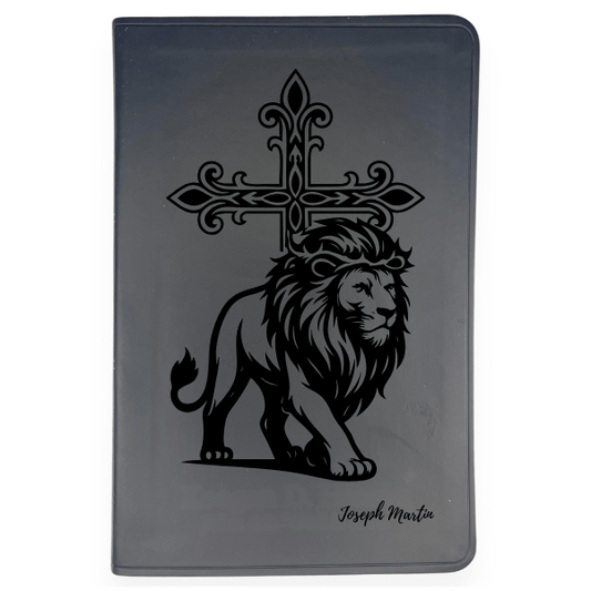 ESV Black Standard Size Thinline Holy Bible Large Print | Lion With Cross - Shepherds Shelf