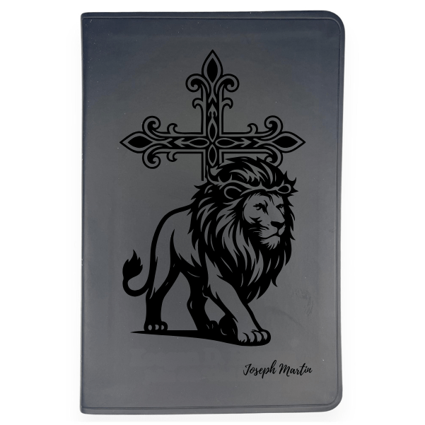 ESV Black Standard Size Thinline Holy Bible Large Print | Lion With Cross - Shepherds Shelf