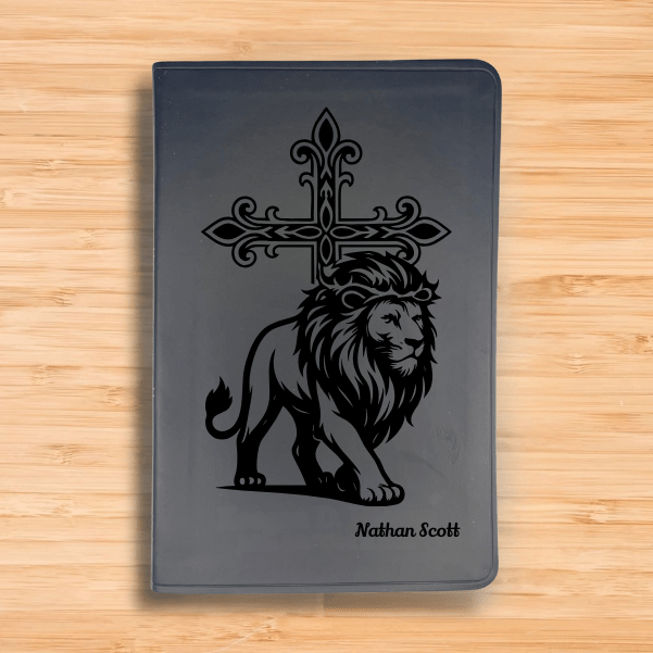 ESV Black Standard Size Thinline Holy Bible Large Print | Lion With Cross - Shepherds Shelf