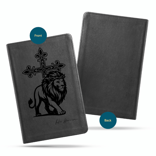 ESV Black Standard Size Thinline Holy Bible Large Print | Lion With Cross - Shepherds Shelf