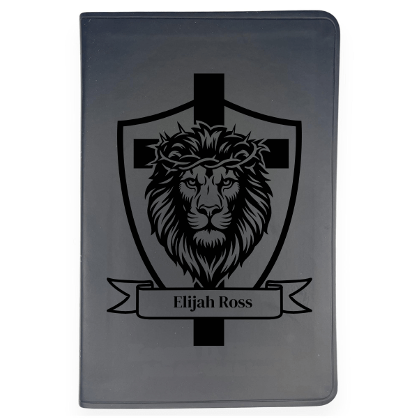ESV Black Standard Size Thinline Holy Bible Large Print | Lion with Cross Design - Shepherds Shelf