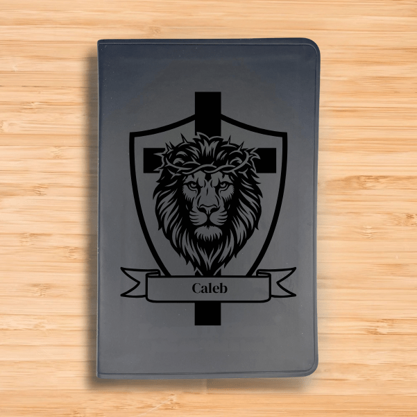 ESV Black Standard Size Thinline Holy Bible Large Print | Lion with Cross Design - Shepherds Shelf