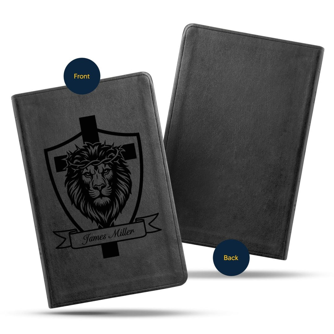 ESV Black Standard Size Thinline Holy Bible Large Print | Lion with Cross Design - Shepherds Shelf
