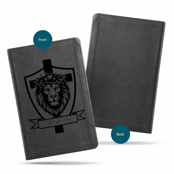 ESV Black Standard Size Thinline Holy Bible Large Print | Lion with Cross Design - Shepherds Shelf