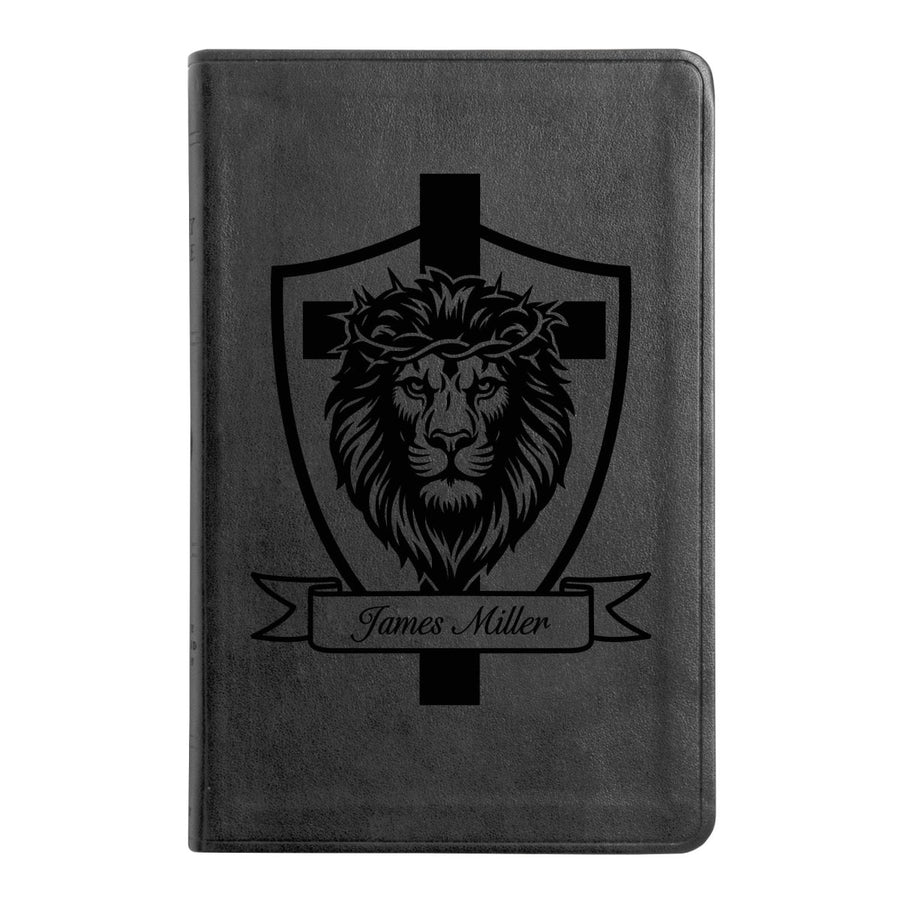 ESV Black Standard Size Thinline Holy Bible Large Print | Lion with Cross Design - Shepherds Shelf