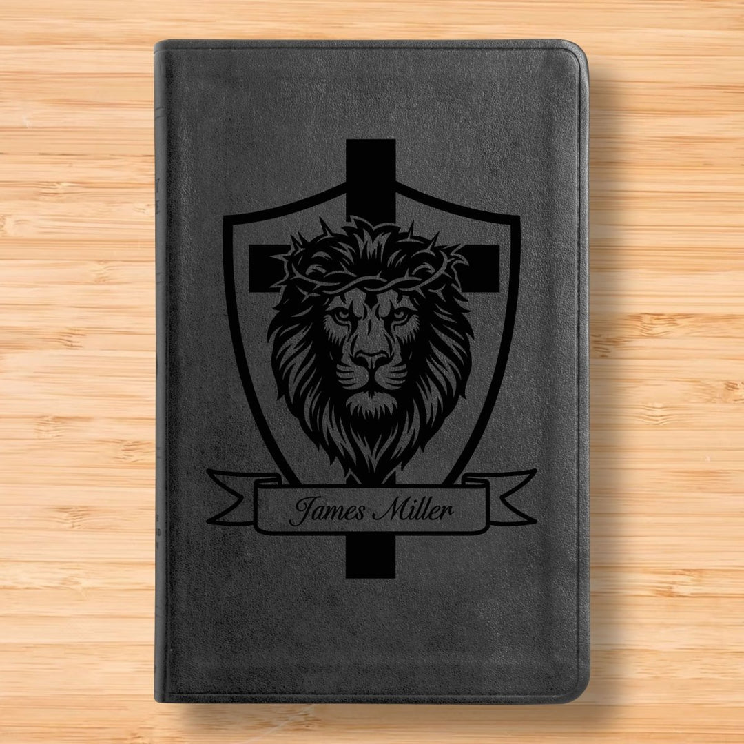 ESV Black Standard Size Thinline Holy Bible Large Print | Lion with Cross Design - Shepherds Shelf