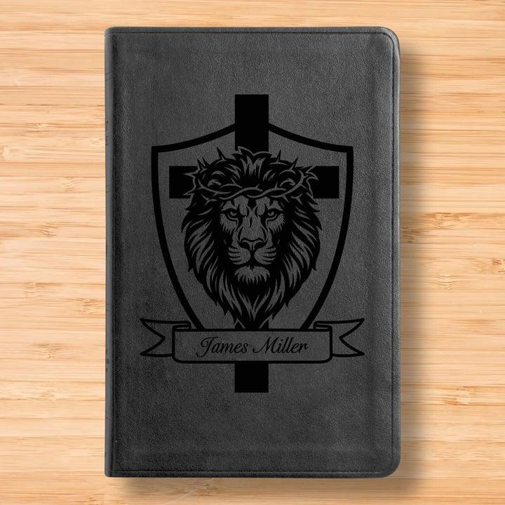 ESV Black Standard Size Thinline Holy Bible Large Print | Lion with Cross Design - Shepherds Shelf