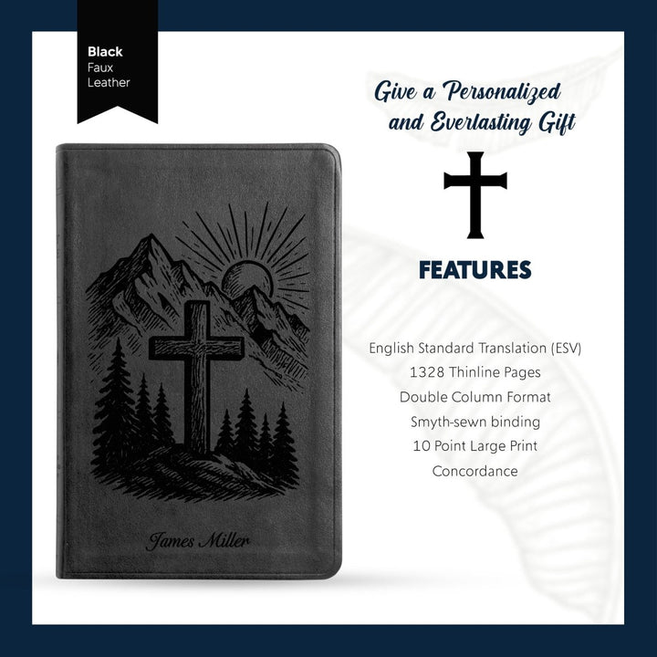 ESV Black Standard Size Thinline Holy Bible Large Print | Mountain Cross - Shepherds Shelf