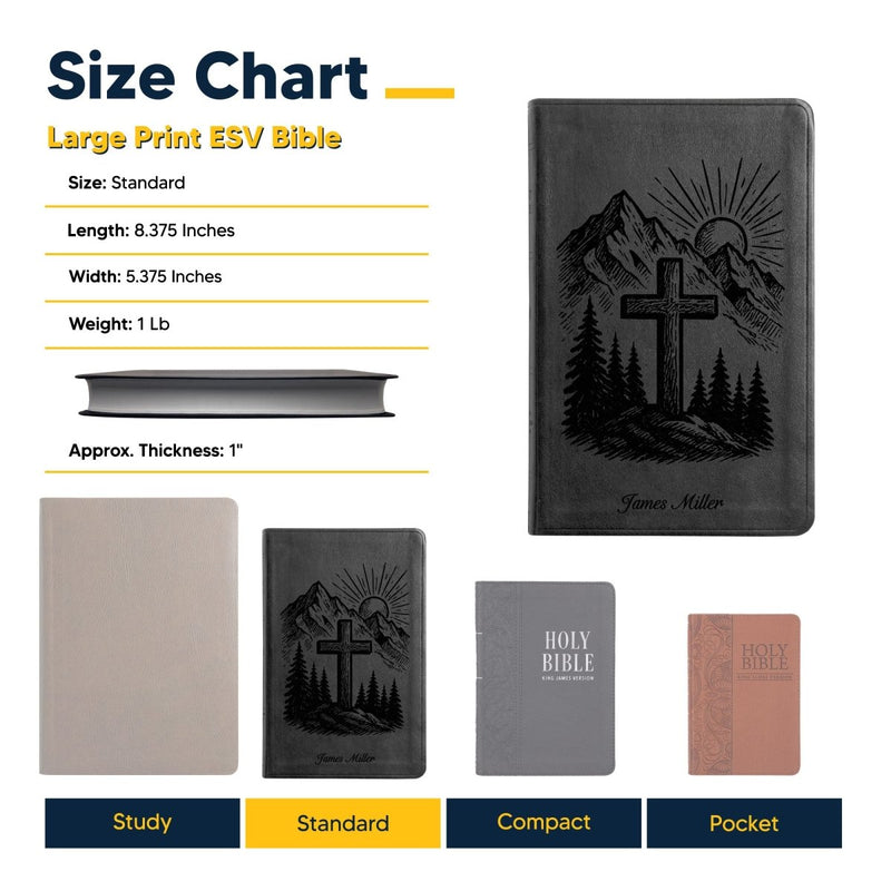 ESV Black Standard Size Thinline Holy Bible Large Print | Mountain Cross