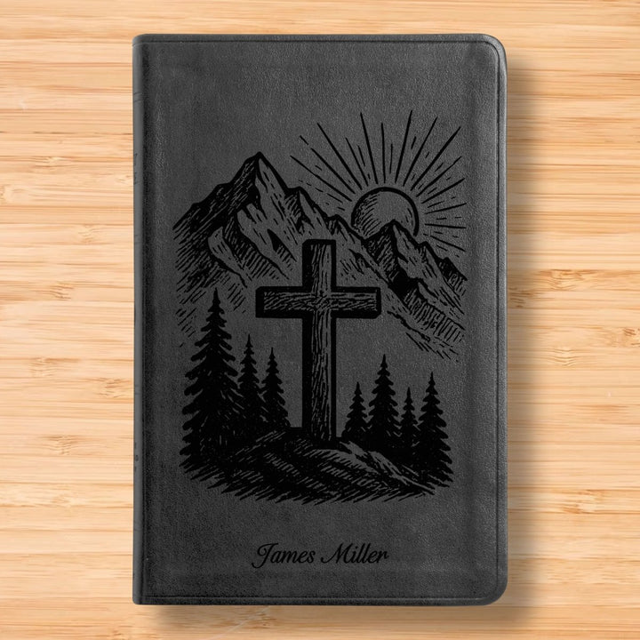 ESV Black Standard Size Thinline Holy Bible Large Print | Mountain Cross - Shepherds Shelf