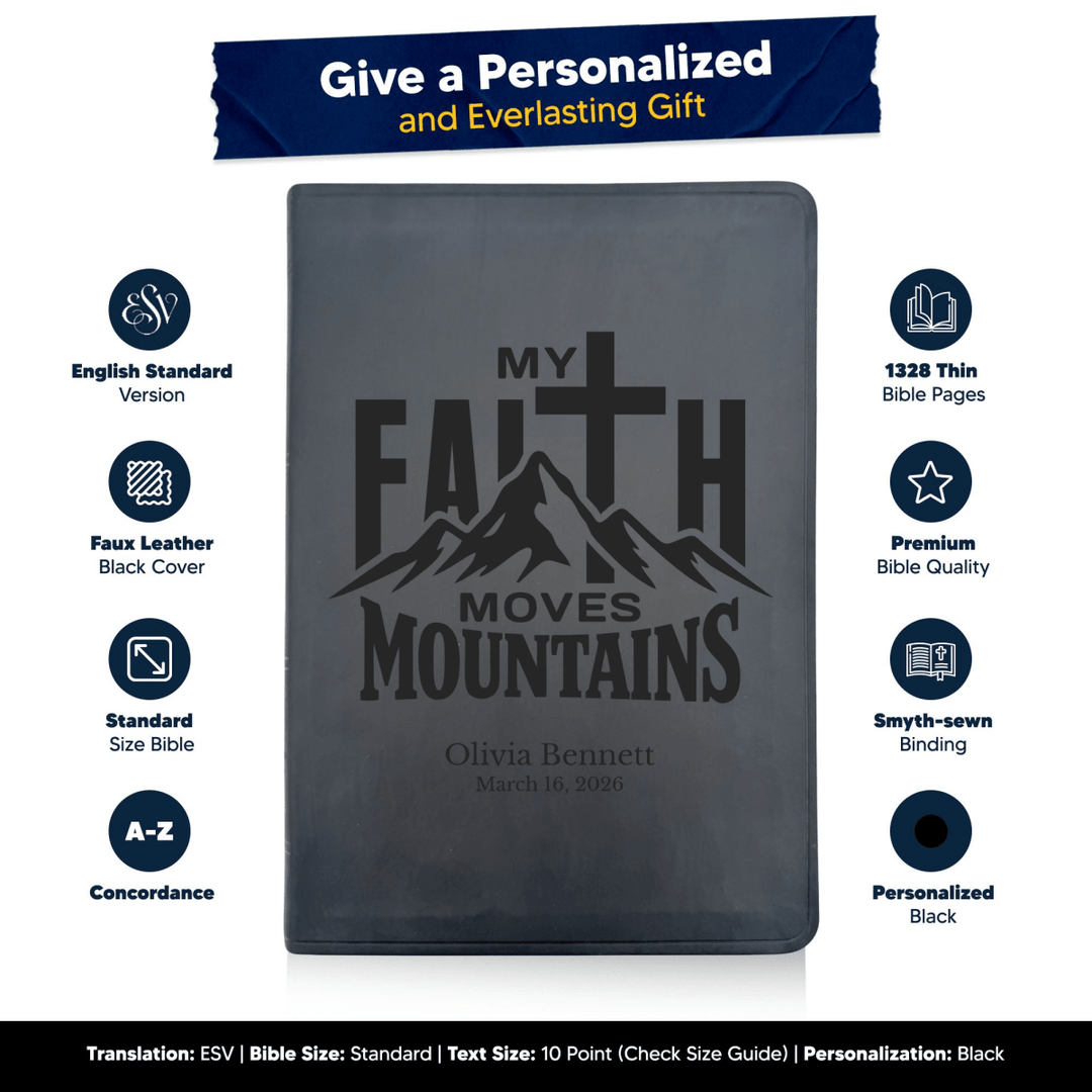 ESV Black Standard Size Thinline Holy Bible Large Print | My Faith Moves Mountains Collection - Shepherds Shelf