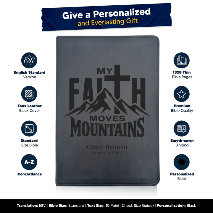ESV Black Standard Size Thinline Holy Bible Large Print | My Faith Moves Mountains Collection - Shepherds Shelf