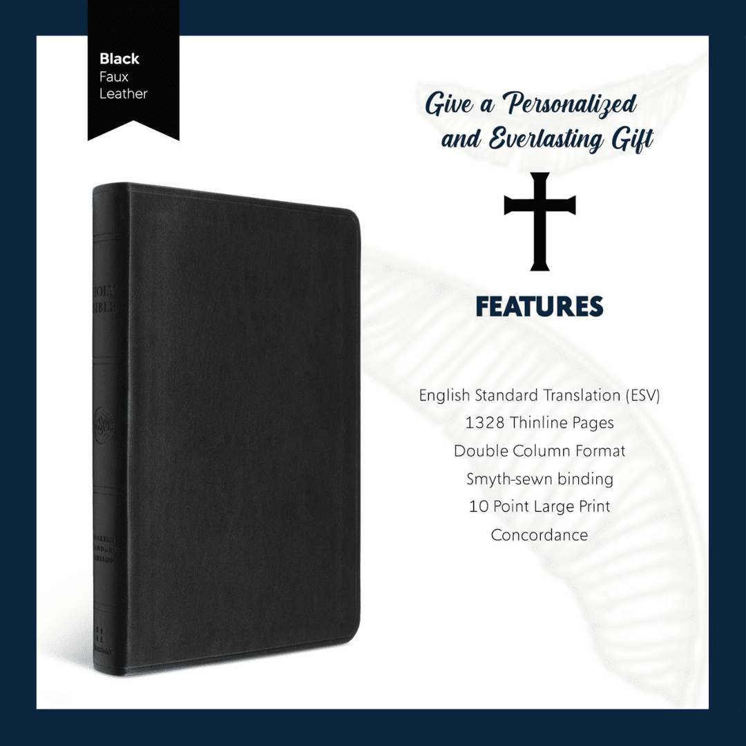 ESV Black Standard Size Thinline Holy Bible Large Print | Name - Shepherds Shelf
