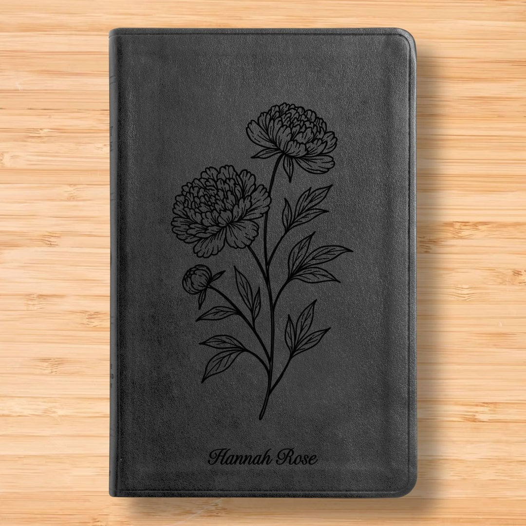 ESV Black Standard Size Thinline Holy Bible Large Print | Peony White Flower - Shepherds Shelf