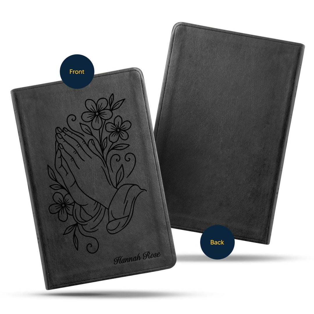 ESV Black Standard Size Thinline Holy Bible Large Print | Praying Hand With Flowers - Shepherds Shelf