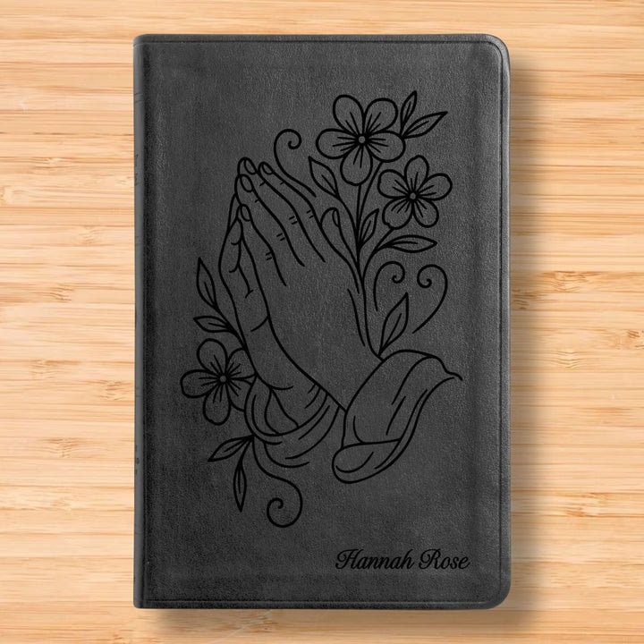 ESV Black Standard Size Thinline Holy Bible Large Print | Praying Hand With Flowers - Shepherds Shelf