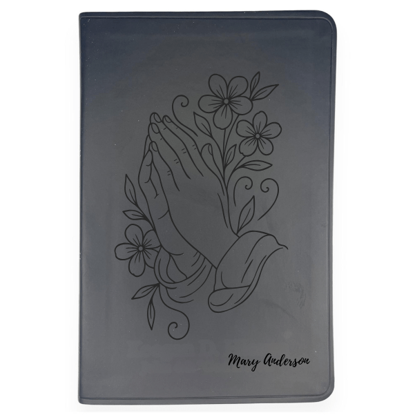 ESV Black Standard Size Thinline Holy Bible Large Print | Praying Hand With Flowers - Shepherds Shelf